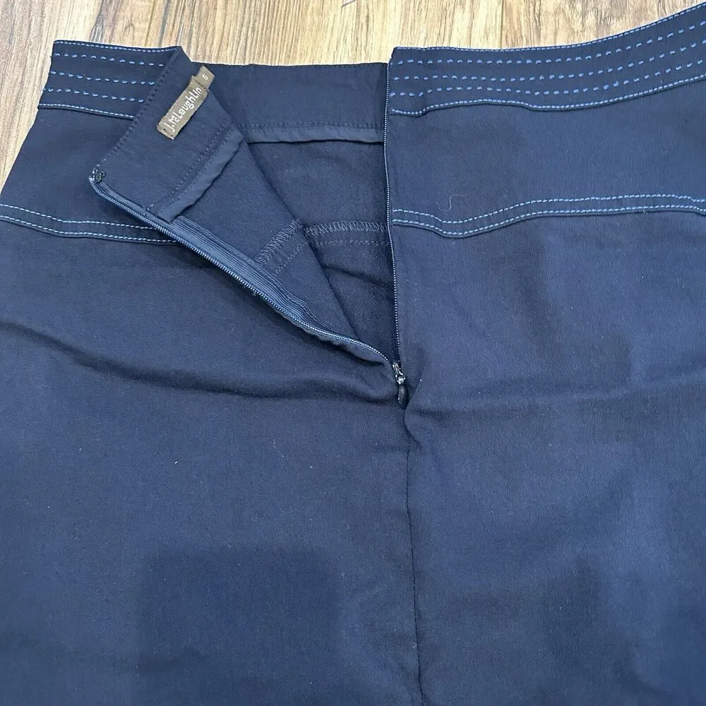 J. McLaughlin Blue Contrast Stitch Stretch A Line Pull On Skirt Pockets Size 6